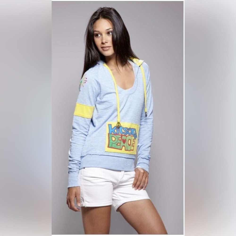 Vintage Kitson LA Sweatshirt Peace 2010 Blue Yellow Hoodie Size M